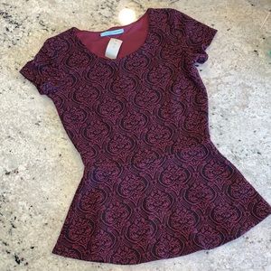 NWT Burgundy Peplum Top XS